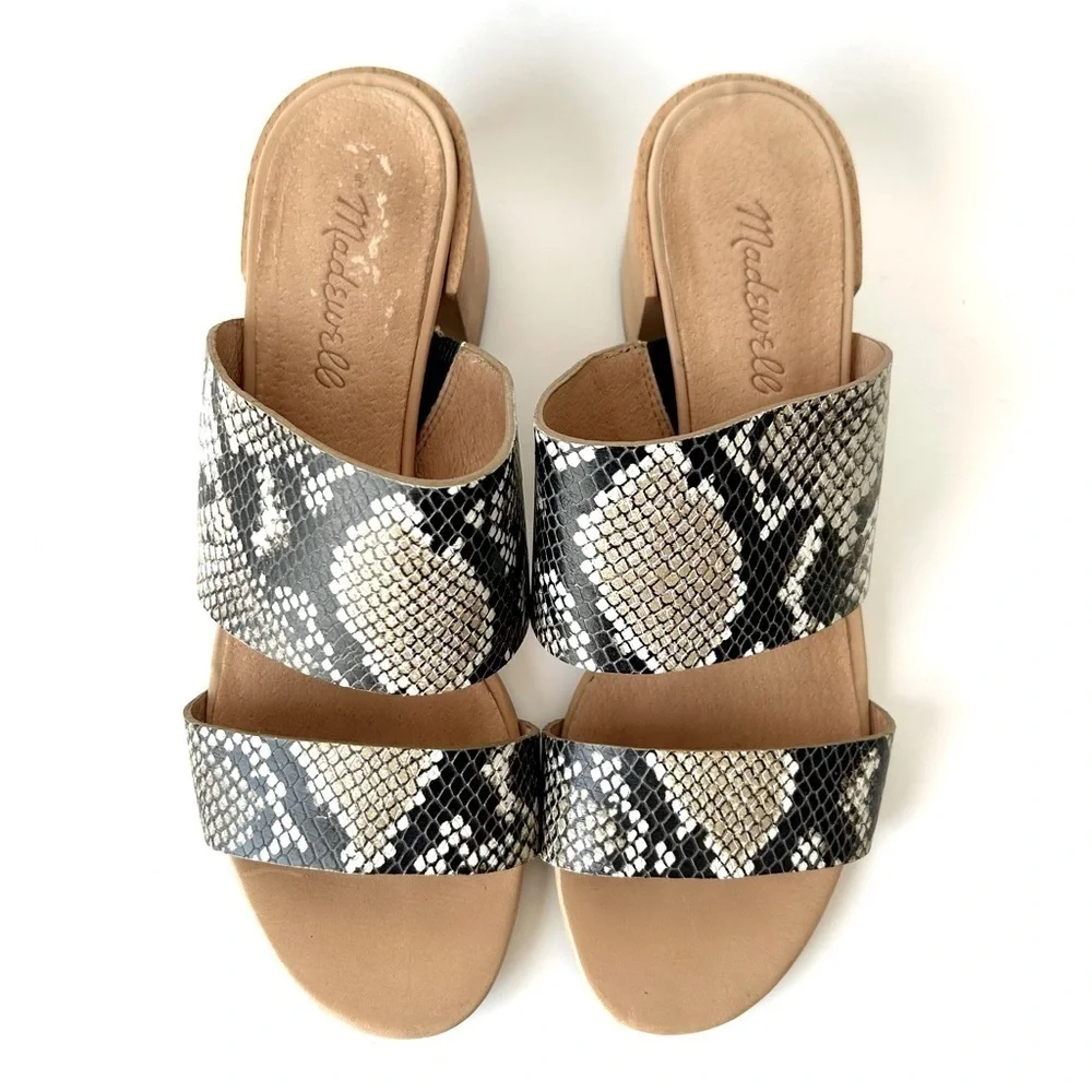 Madewell Kiera Mule Sandal Snake Embossed Leather Block Heel Slide Neutral 8.5